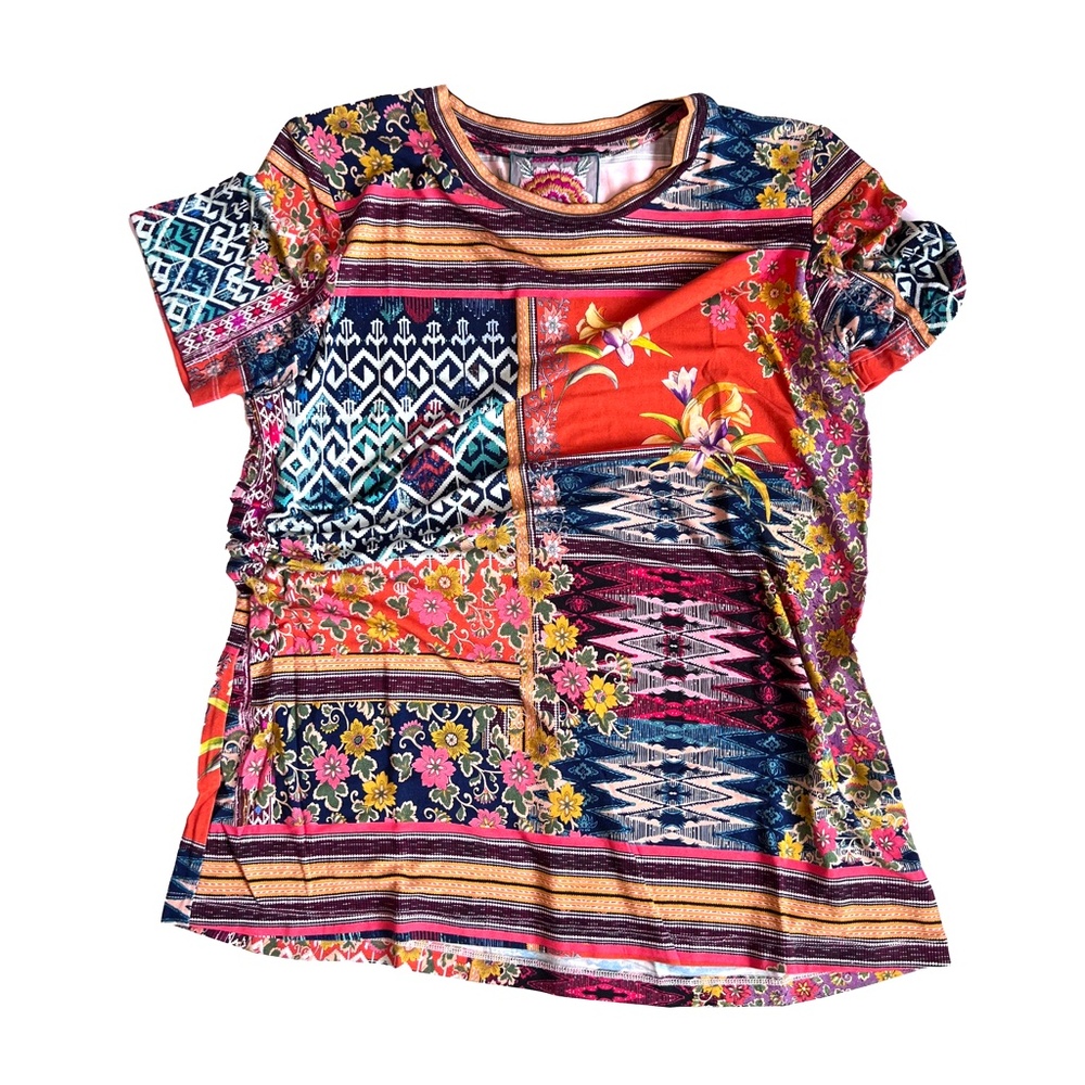 Johnny Was Allie Flower Crew Neck T-Shirt Boho Bamboo Size M